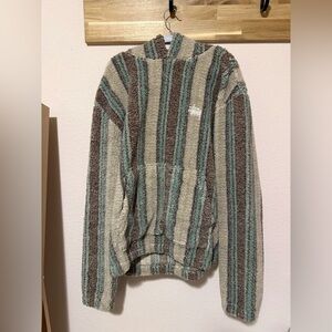 Stussy Men's Striped Crewneck Sweater in Taupe, Brown & Teal